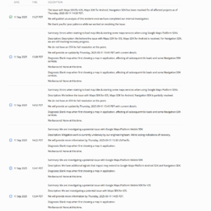 timeline of Google Maps’ issue identification and resolution